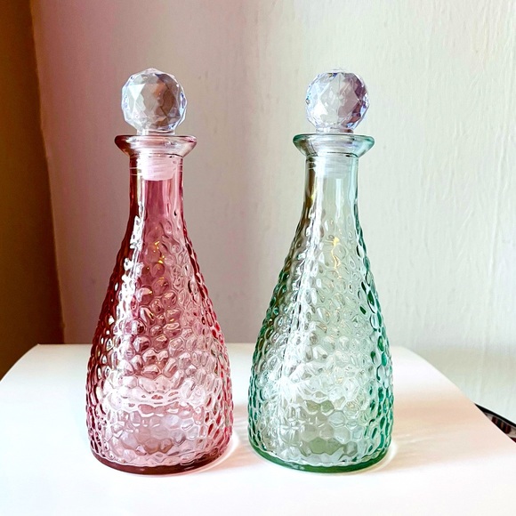 Other - 2 Colored Glass Embossed Bottles